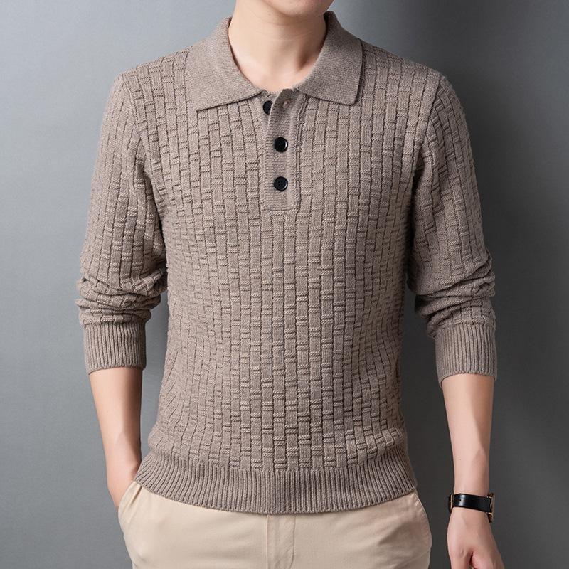 Plus Size Jacquard Top Autumn And Winter Men'S Sweater Lapel Men'S Knitted Sweater Casual Solid Color Bottom Shirt