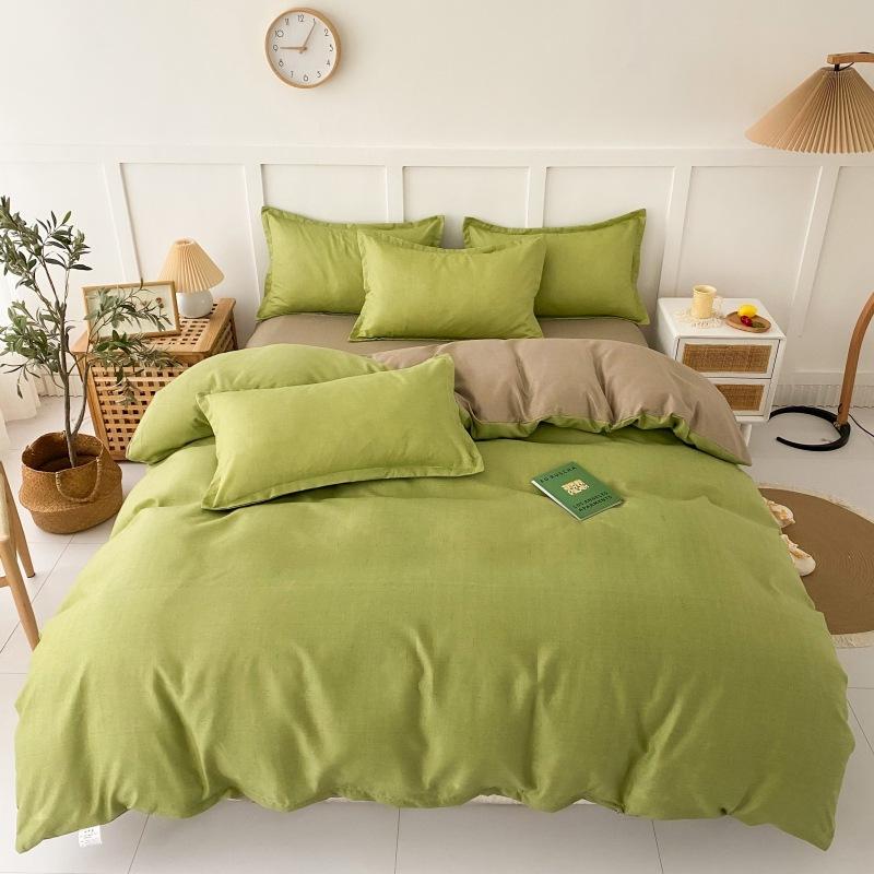 Four Seasons Sengesett 4 stk børstet sengetøy Husholdningsstudent-trykt laken Dynetrekk Putevar for King Queen Beds