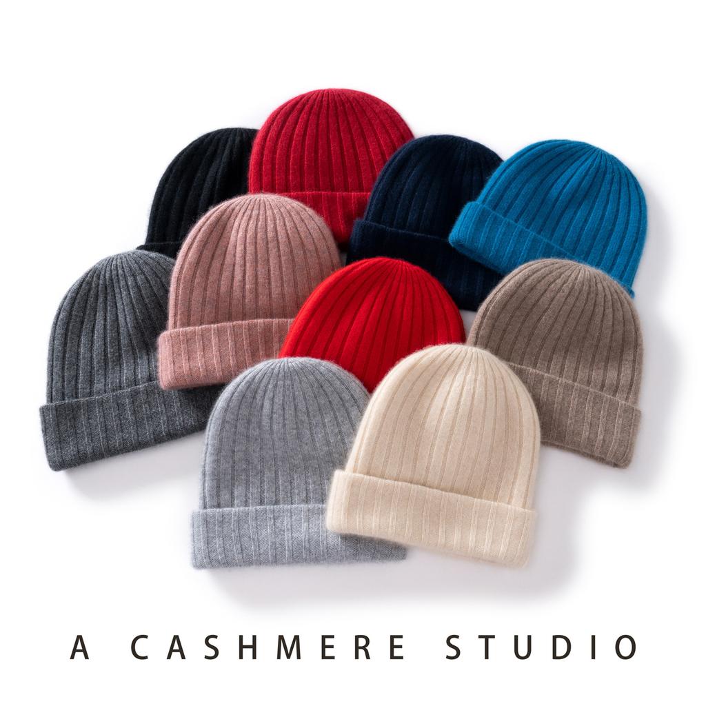 Cashmere hat women's autumn and winter versatile double-layer thickened warm knitted wool ear protection hat men's pit strip first-line hat winter