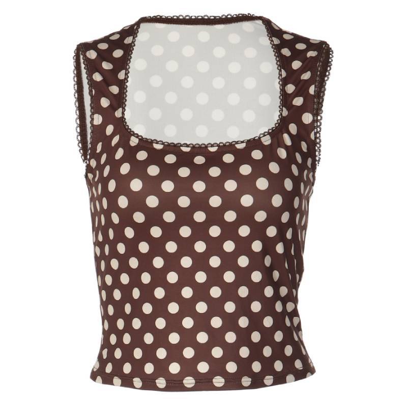 Streetwear Dot Print Sleeveless U Neck Crop Top For Women