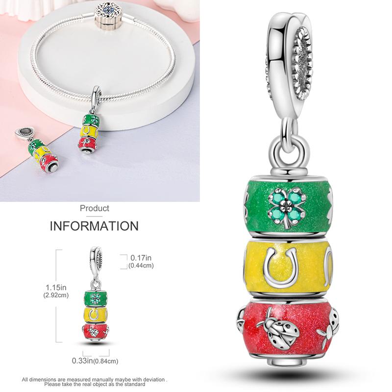 Neuer 925er Silber Kaktus Kleeblatt Anhänger Frühlingsgrüne Serie Perlenanhänger Für Original Perlenarmband DIY Schmuck