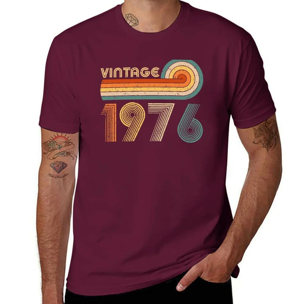 Vintage 1976 T-Shirt Tops Plus Size Tops Customs Design Your Own Summer Clothes T Shirts for Men Pack