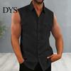 Men Tank Top Summer Sleeveless Solid Color Single-breasted Patch Pockets Mid Length Match Pants Cardigan Lapel Vest Clothes