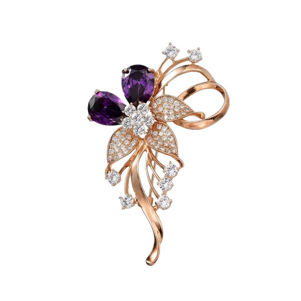 Elegant Floral Zircon Brooch for Women - Suit & Sweater Accessory