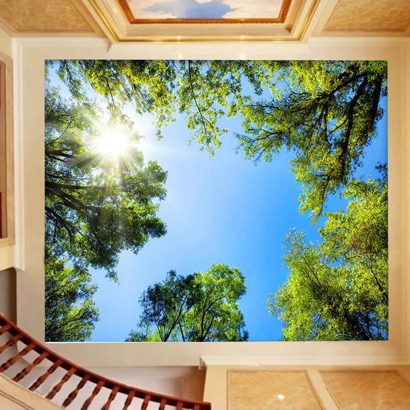 Sky Wallpaper Ceiling Mural Sunlight Green Forest Landscape Wallpaper Hotel Restaurant Living Room Backdrop 3d Wall Mural