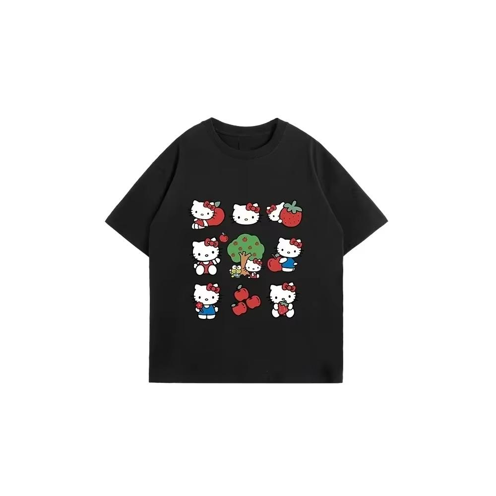 

2026Hello Kitty Sanrio fun print cotton Tshirt summer cartoon design kids round neck fashion loose casual wear S