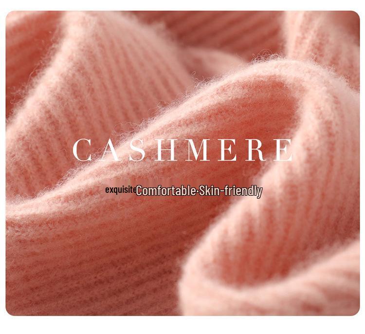 Women's V-neck Pure Cashmere Ribbed Stitch Loose Sweater - Autumn/Winter Thick, Skin-friendly Base Layer