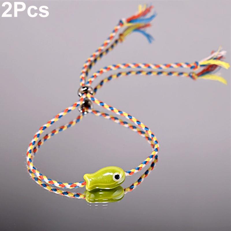 

1 шт. керамическая маленькая рыбка цветной браслет подарок ручная веревка повседневная одежда цветная цветочная веревка отпуск аксессуар многоцветный 2Pcs