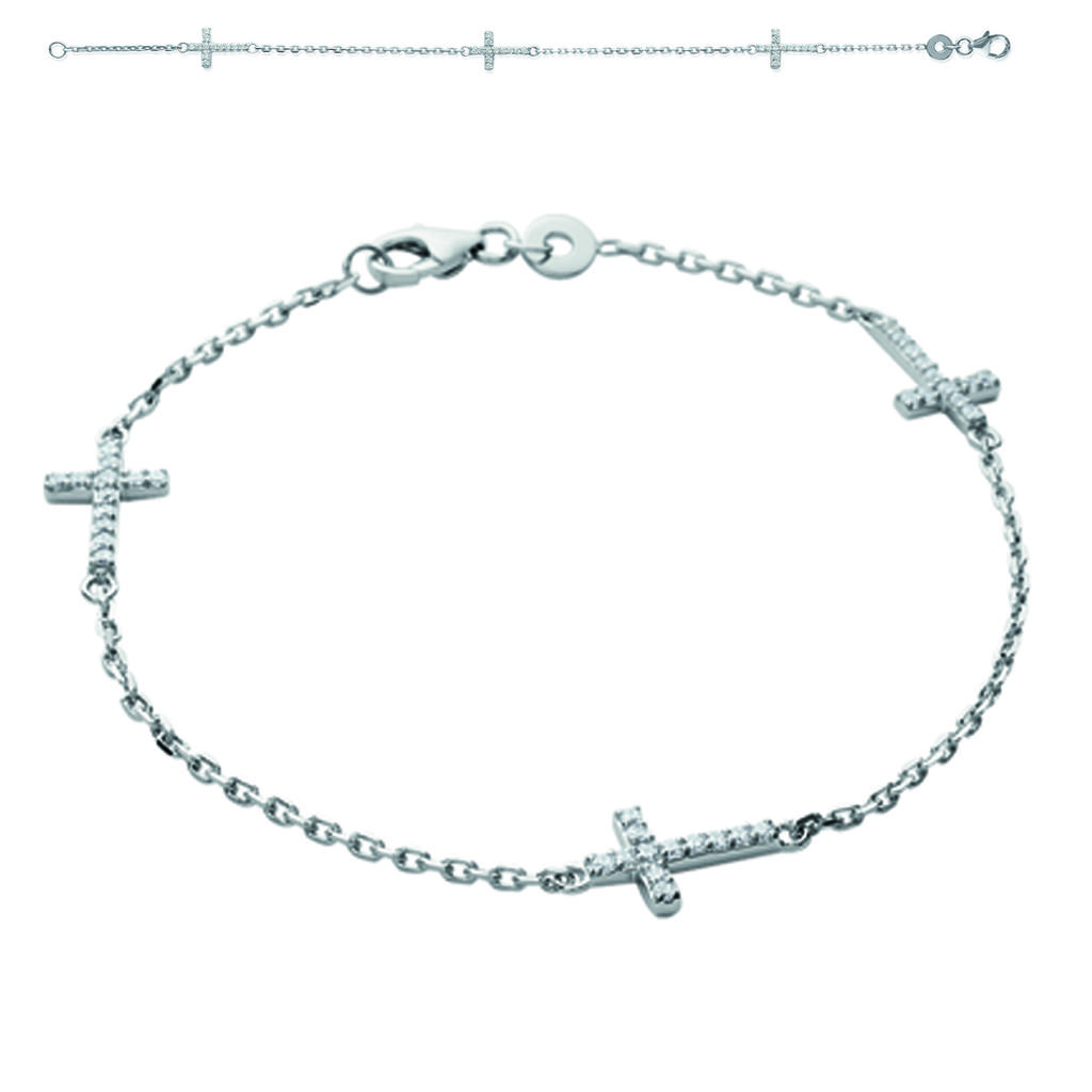 Les Trésors De Lily [I9800] - Silver Bracelet 'Cross' Silver White (rhodium-plated) - 12x8 Mm
