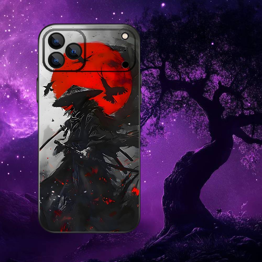 Japan Samurai Phone Case For iPhone 17,16,15,14,13,12,11,Pro,Max,Plus,E,SE4,Air,Mini Black Soft Funda