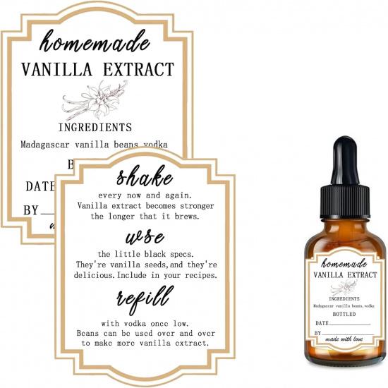 Homemade Vanilla Extract Stickers,1.5×2 Inches Square truction Labels Madagascar Beans and Vodka Extract Stickers for Handcrafted Vanilla