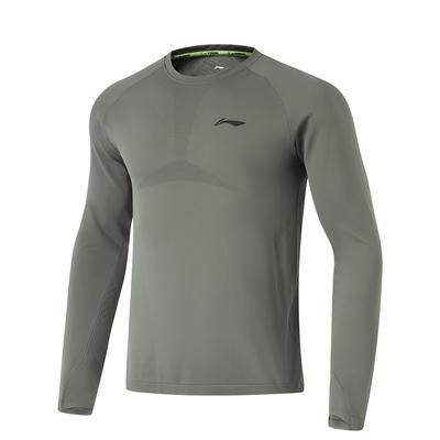 Li Ning Running Series Crew Neck Pullover Logo Long Sleeve T-Shirt Men Tops Asphalt-Gray ATLU047-2