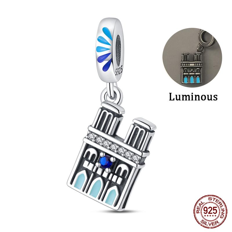 Copper Famous Attractions Eiffel Tower Church Luminous Charms Pendants Fit Qikaola Original Bracelets Diy Jewelry