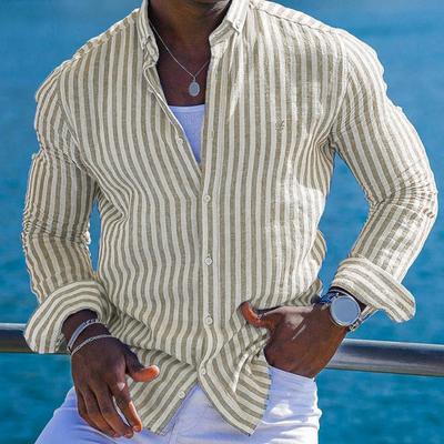 Camicia da Abito da Uomo Primavera Rever Maniche Lunghe Monopetto Lunghezza Media Vestibilità Slim Bottoni Cardigan Stile Hawaiano Vacanza Spiaggia Top