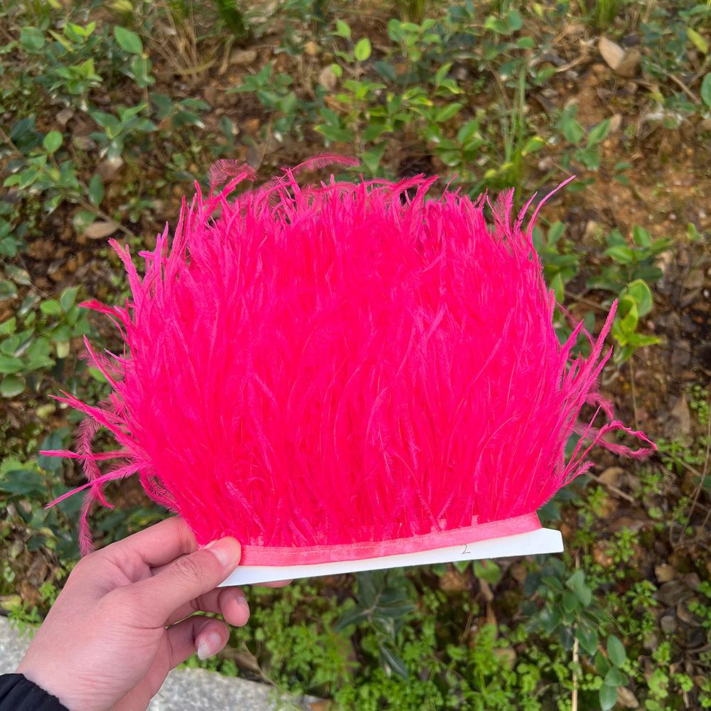 Feather1Meter Natural Ostrich Feathers Trim Fringe 8-10cm Fluffy Real Ostrich Feather Ribbon for Wedding Party Dress Sewing Decoration