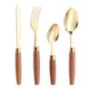 Japanese 304 Stainless Steel Cutlery Set with Wooden Handles: Knife, Fork, Spoon, Dessert Spoon, and Steak Knife for Western Cuisine and Hotel Use.