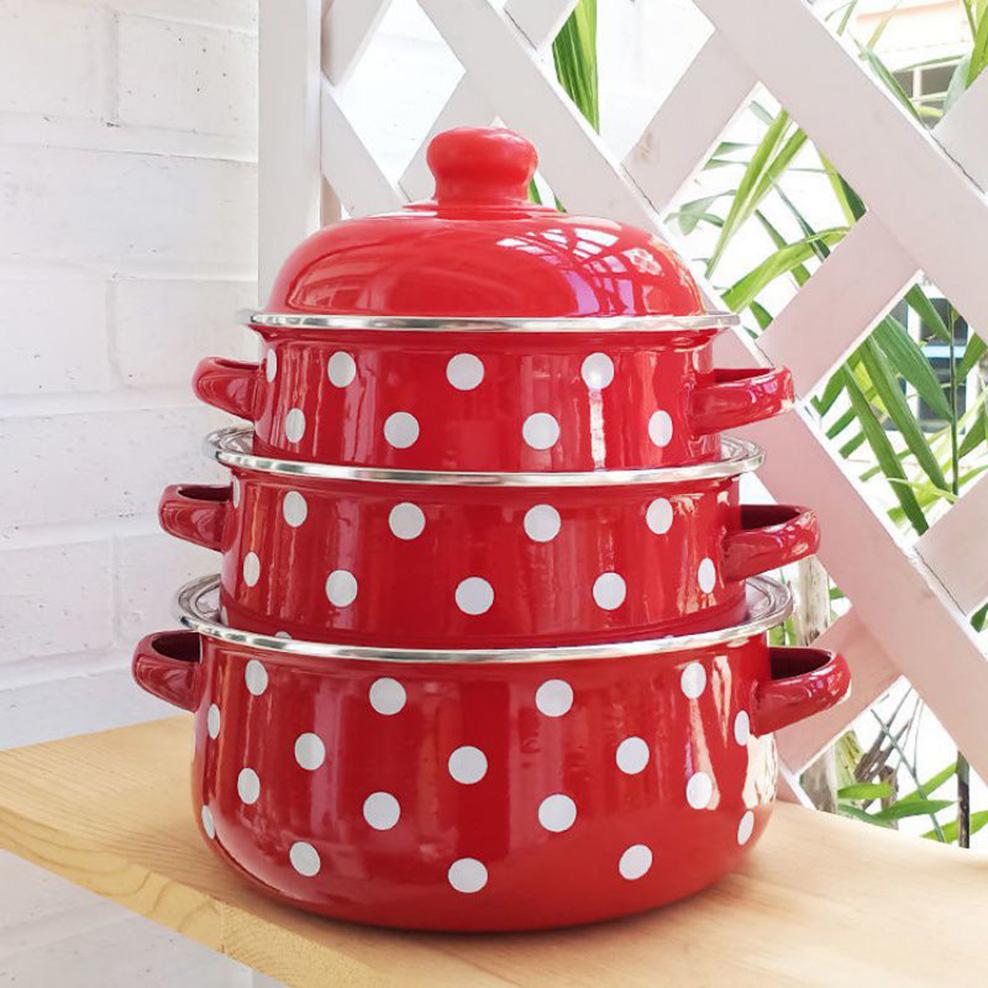 Porcelain Enameled Soup Pot with Lid, Thicken Double Ears Stew Pot, Instant Noodle Bowl, Induction Cooker Heating Pot for Home