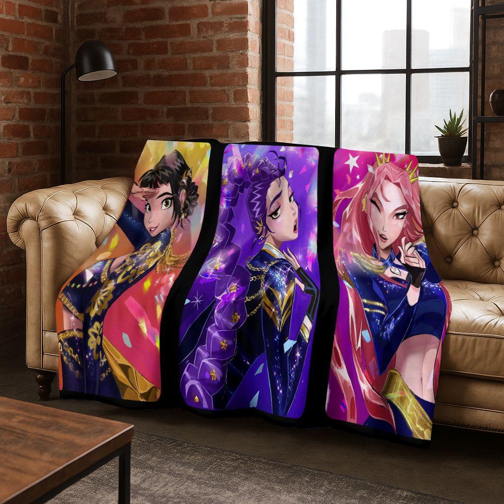 26 Stil Neue KPOP Dämonenjäger Rumi Mira Zoey Cartoon Flanell Decke, Gemütliche Weiche Überwurfdecke für Zuhause Schlafzimmer Bett Sofa Abdeckung