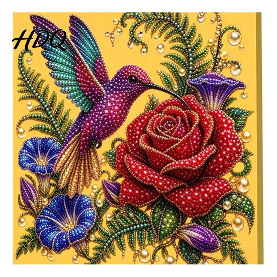 Floral Faux Pearl Design Hummingbird Art Kit Flower Bird Painting DIY Handmade Mosaic 3D Wall Craft Kit for Adults Gift Zen Project