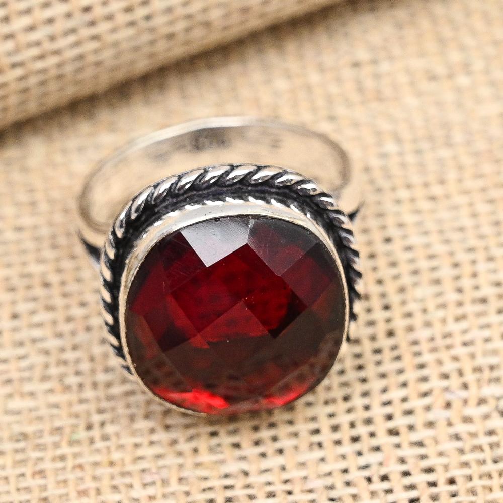 Red Garnet Gemstone Handmade 925 Sterling Silver Ring Jewelry For Thanksgiving