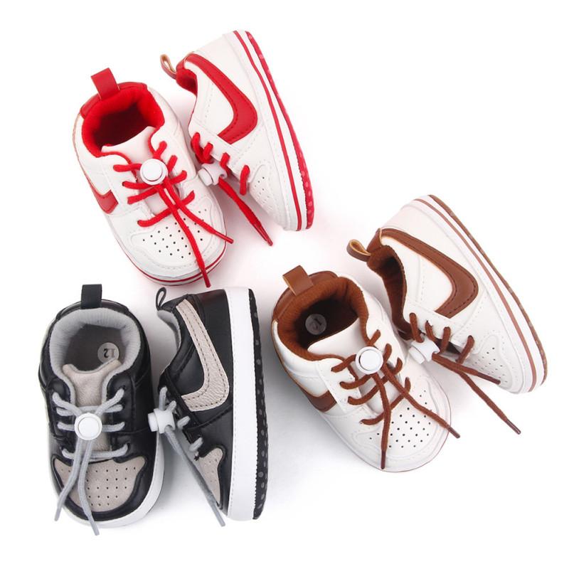 1 Pair Baby Casual Shoes Artificial Pu Soft Sole Sneakers Rope Buckle Toddler Shoes For 0-18