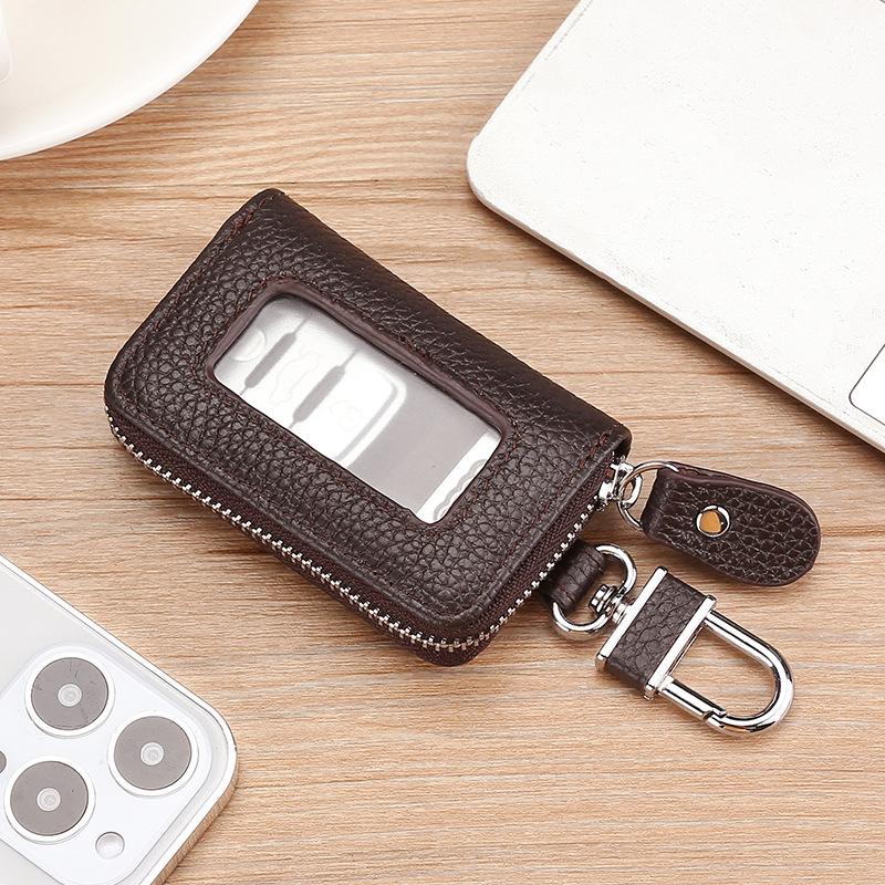 Retro Schlüsselanhänger Brieftasche Reißverschlusstasche Visuelle Spiegelfenster Autoschlüssel Schutztasche Leder Schlüsselhalter Mini Autoschlüssel Tasche Fall
