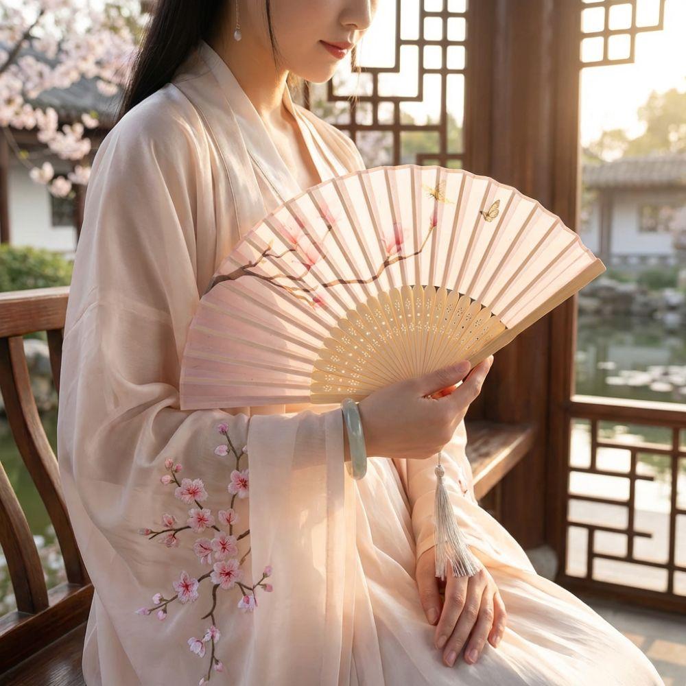 Magnolia Pattern Folding Fan Antique Handheld Fan Elegant Decorative Fan  Cheongsam Matching