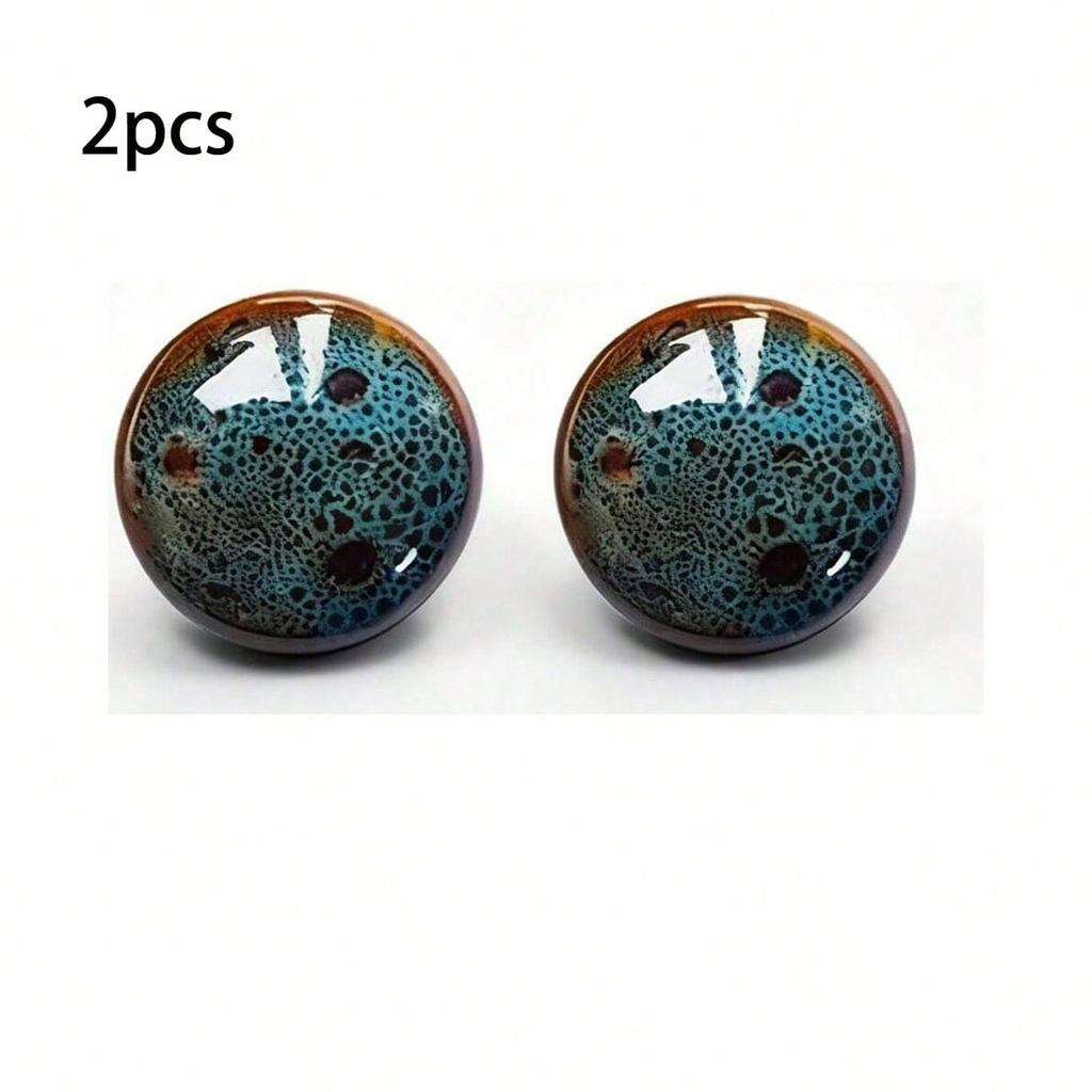 33mm Vintage Blue Ceramic Knob Polished Metal Finish Antique Drawer Pulls for Cabinet Doors Home Decor Handles