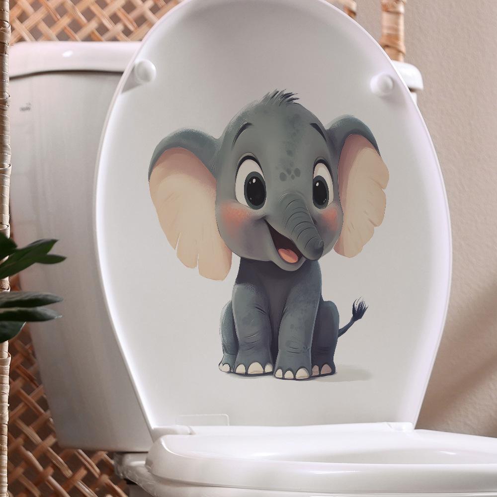 Playful Cute Elephant Toilet Sticker Waterproof Self-Adhesive Removable Decal for Bathroom WC Home Decor