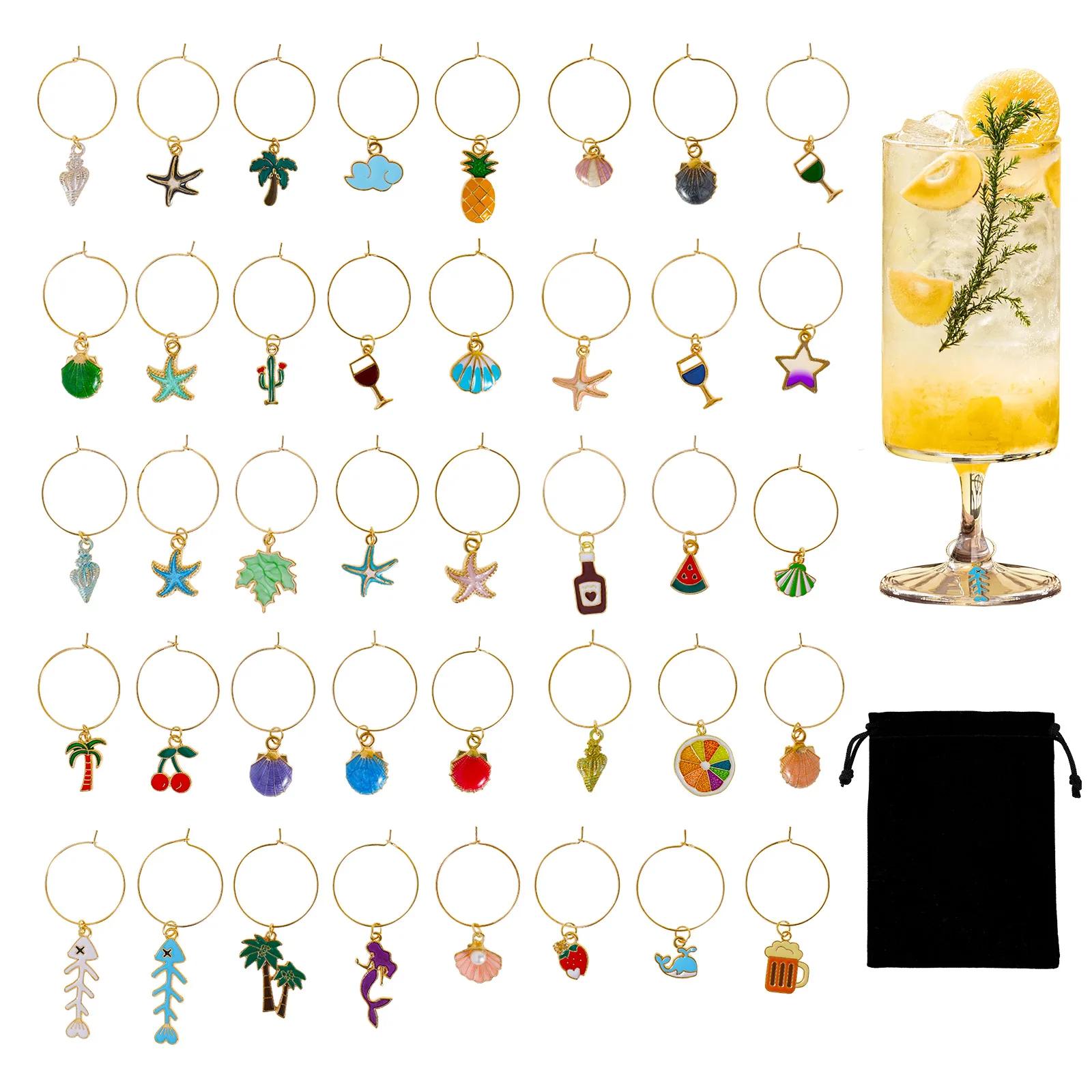 

40Pcs Metal Wine Glass Identifier Glass Identifier Pendant Rings Birthday Wedding Family Party Wine Glass Charm Marker Tags
