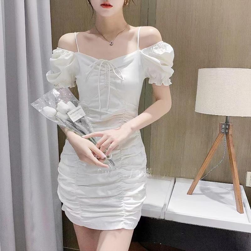 Direct supply of Ni fabric summer new Korean version of light and mature wind lace-up slim and thin sexy hip-wrapped dress for women