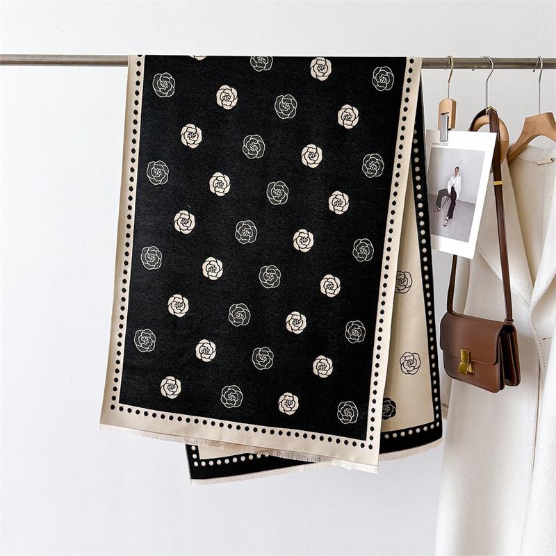 Luxury Women Cashmere Winter Scarf Stripe Print Female Foulard Pashmina Large Double-sided Thick Warm Shawl Blanket Wraps