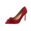 Spitze Stiletto Satin Applikation High Heels rot festliches Brautkleid Hochzeitsschuhe Brautjungfernschuhe