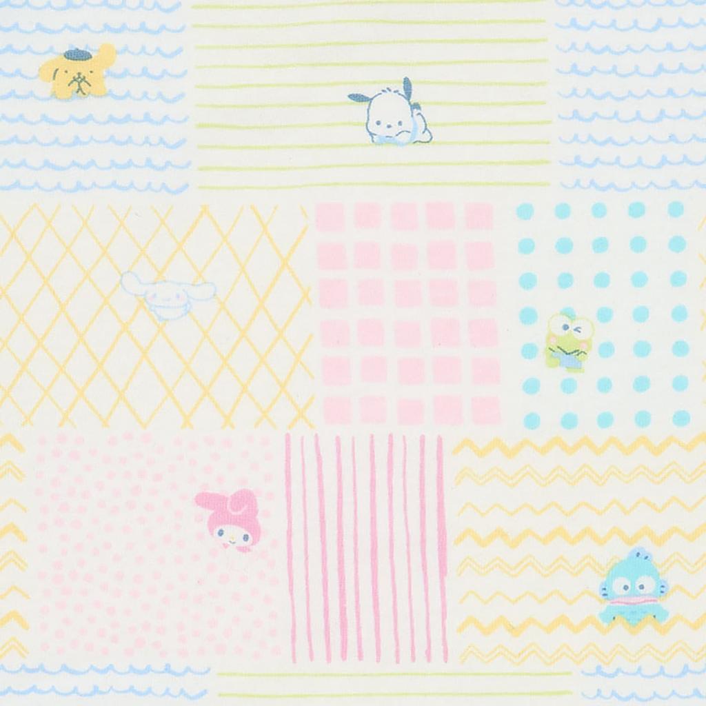Sanrio Baby Organic Patchwork with Sanrio W x D x 306622 Skin-Friendly Handkerchief, Characters, Cotton, Approx. 9.9" 0.2" 9.9" H, Baby/Children's