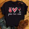 New Women T-Shirt Casual Short Sleeve T Shirt Women's Fashion Rose Red Wine Glass Printed Black T-Shirt Female Tops Tees