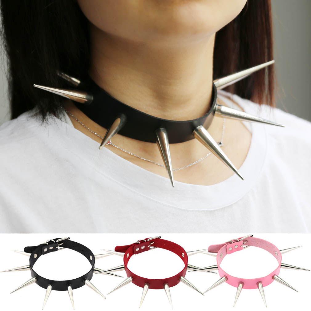 European Unisex Gothic Punk Rivet Spike Leather Choker
