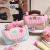 Large Capacity Colorblock Cosmetic Bag Candy Color Pencil Pouch Kawaii Handheld Makeup Bag Student