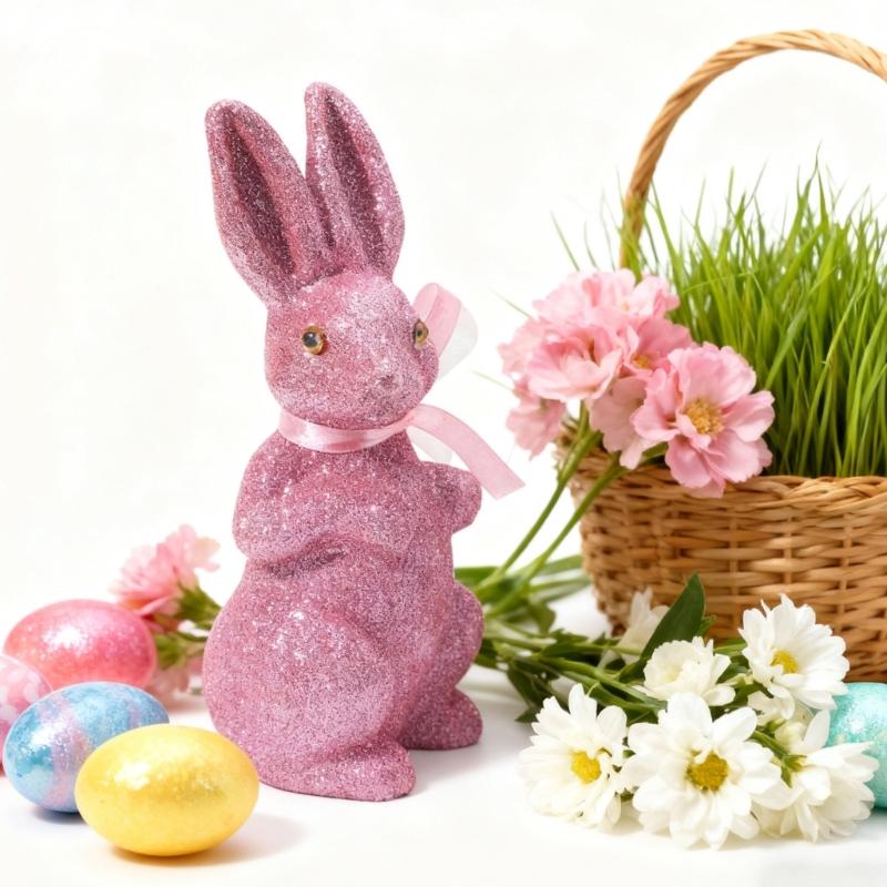 User Friendly Glittering Easters Rabbit Statue Colorful Portable for Holiday DIY Decorations Safe for Children