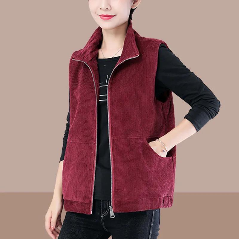 thumbnail image 2 of Fall Vests For Women 2025 Trendy Corduroy Warm Sleeveless Jackets Lightweight Winter Collar Button Coats, 01 Black, Small 2 of 13