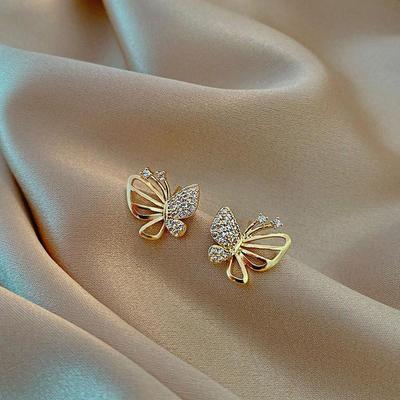 Hollow Butterfly Rhinestone Stud Earrings: Elegant Fashion Statement for Women
