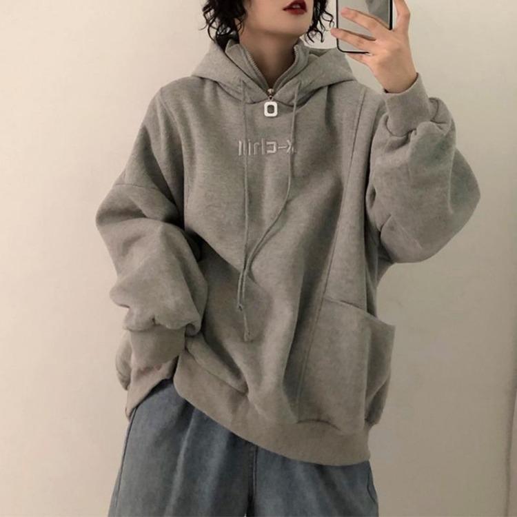 Fashion Plus Size Women's Hooded Sweatshirt Casual Loose Fleece Pullover Fake Two Pieces Top
