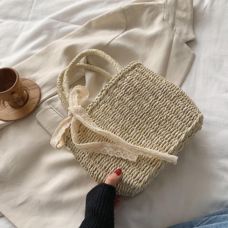 Frauen Rattan Eimer handgemachte gewebte Stroh Tasche neue Stil Band Umhängetaschen