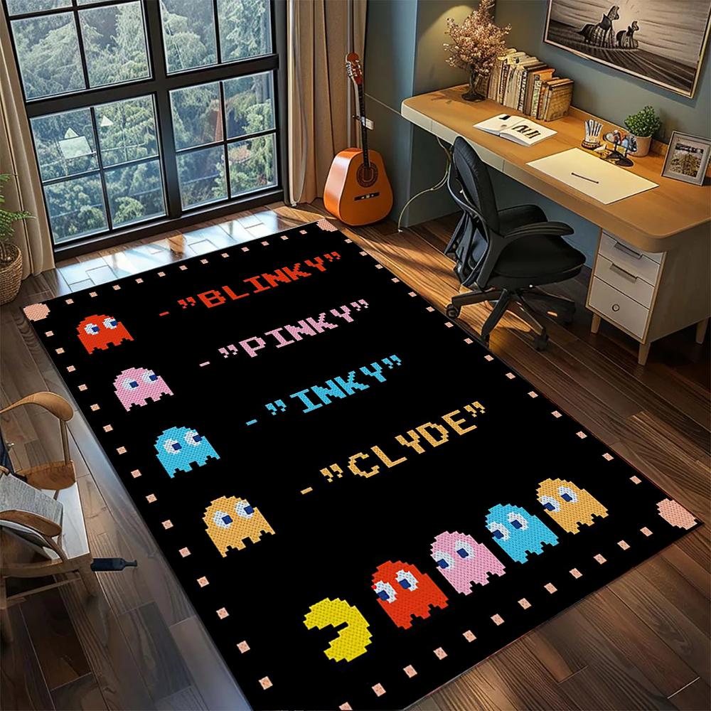 Classic Pac-Man Arcade Retro Pixel Game Rug Carpet Large Area Rug Non Slip Washable Floor Mat Gamer Room Bedroom Home Decor