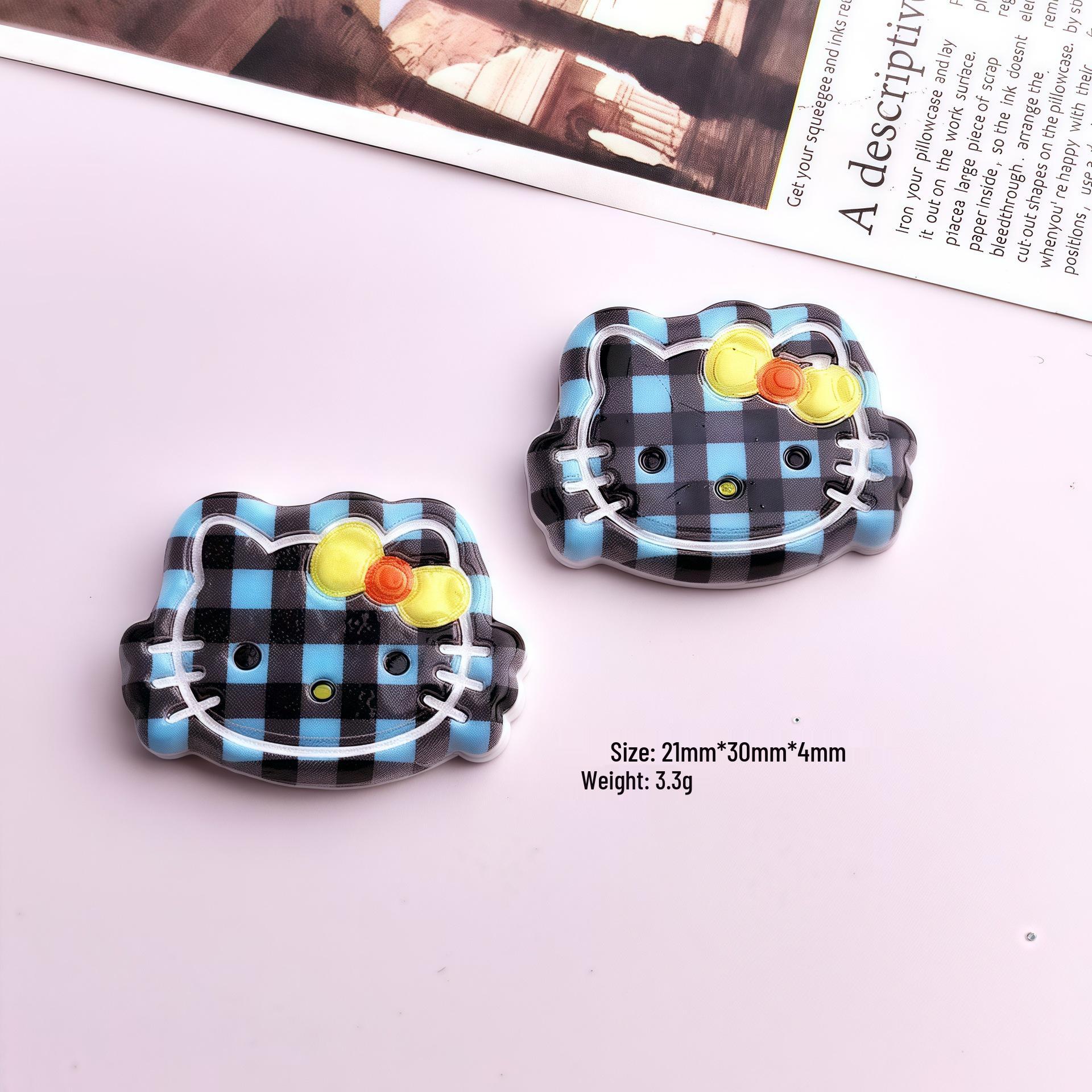 Plaid Cat Head Resin Accessories - Handmade Hair Clips  Phone Case Pendants Small Card