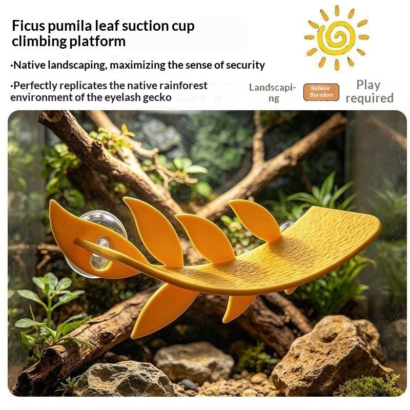 Amphibian Resting Simulated Leaf Lizard Habitat Decoration with Suction Cup for Gecko Frog Small Reptile Tank Use