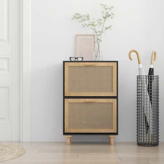 VidaXL Armoire à chaussures Noir 52x25x80 cm Bois d'ingénierie/rotin 345646