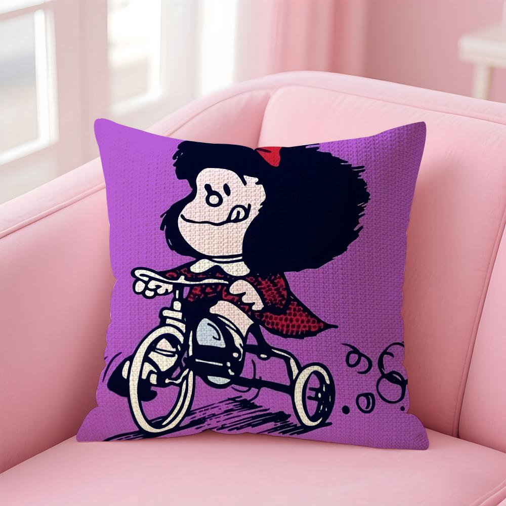 Cartoon MMafalda Cushion Cover Natural Linen Pillow Case DoubleSided Print Decorative Sofa Pillowcase Home Decor Gift