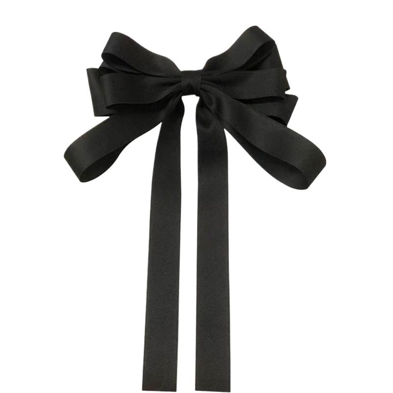 Big Bowknot Solid Satin Long Ribbon Bows Spring Clamp Women s Ponytail Hair Clip