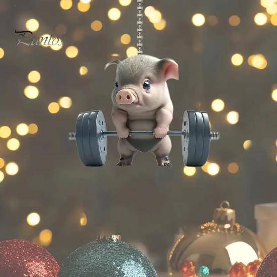 Porte-clés Pendentif Cochon Unique Mignon Cochon Haltérophilie Pendentif de Voiture, Acrylique Plat 2D Miroir Rétroviseur Compact Ornement Suspendu Décor, Porte-clés,