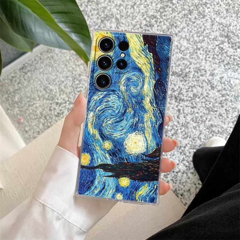 Van Gogh Almond Blossoms Sunflower Starry Phone Case For Samsung Galaxy S25 S24 S23 S21 Ultra S20 FE S22 Plus A55 5G Clear Cover